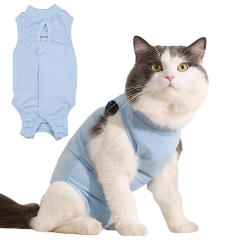 Katzenbody Nach OP - Operationsgenesungsanzüge für Katzen - Haut-Krankheit Recovery Body - Anti-leckende Alternative zum E-Halsband (Blau, L) von HoaaiGo