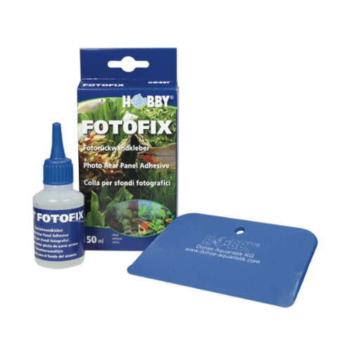 Hobby Aquaristik FotoFix I Rückwandkleber I 50 ml I Klebt blasenfrei auf Aquarien- und Terrarienscheiben L Lässt Sich rückstandslos entfernen I Inklusive Glättespachtel von Hobby
