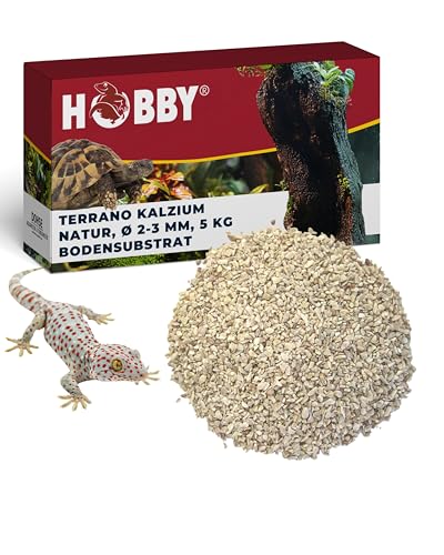 HOBBY Terraristik Terrano Kalzium I 5 kg, 2-3 mm Durchmesser I Bodensubstrat für Echsen, Schlangen und Schildkröten I natürlicher Bodengrund für Terrarien mit Calcium I Substrat für Terrarium von Hobby