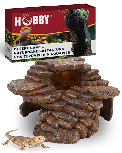 HOBBY Terraristik Desert Cave 3 I 23 x 22 x 15,5 cm I naturnahe Versteckmöglichkeit für Terrarien und Aquarien I dekorative Versteckhöhle als Rückzugsort für Reptilien, Amphibien und Fische von Hobby