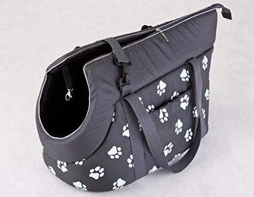 HobbyDog Hundetragetasche Hundetransporttasche Transporttasche Tragetasche Graphit mit Pfoten von Hobbydog