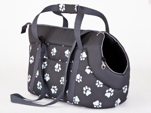 HobbyDog - Transporttasche für Hunde und Katzen, 25x43cm, Grau mit Pfoten von Hobbydog