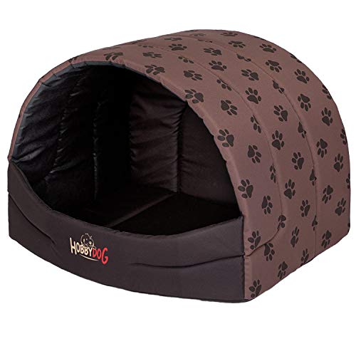 Hobbydog R2 Busjbl6 Hundehütte Souffleur, M, Größe 2, 50x38 cm, Hellbraun mit Pfötchen von Hobbydog