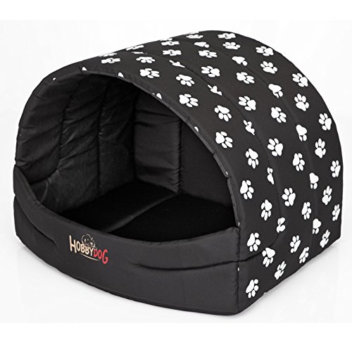 Hobbydog R4 Buscwl5 Hundehütte Souffleur, Größe 4, 60x49cm Schwarz Mit Pfötchen, XL, Schwarz Mit Pfötchen von Hobbydog