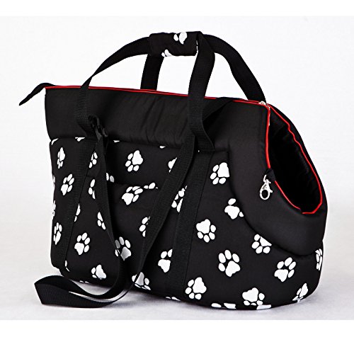 HobbyDog TORCWL3 Hundetasche Tragetasche Katzentasche, Größe 22 x 20 x 36 cm, schwarz mit Pfoten von Hobbydog