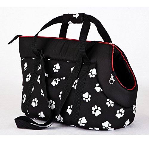 DOGGY Hobbydog TORCWL3 Hundetasche Tragetasche Katzentasche, Größe 22 x 20 x 36 cm, schwarz mit Pfoten von Hobbydog