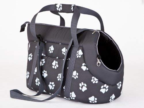 Hobbydog Transporttasche für Hunde und Katzen aus Polyester, Größe 3, Farbe: Grau mit Pfoten-Print von Hobbydog