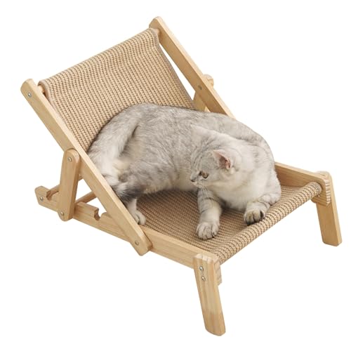 Hobngmuc Katzen-Sisal-Loungestuhl, Katzenkratzer, Sisal-Strandstuhl, verstellbares erhöhtes Bett mit abnehmbarem Polster für Haustiere von Hobngmuc
