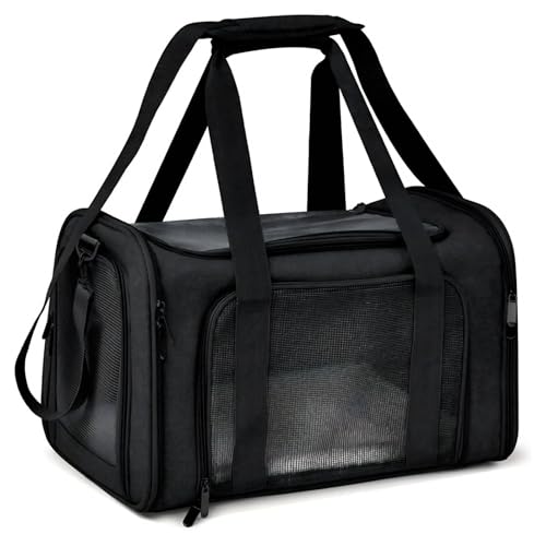 HOCLAUHO Tragbare Haustiertasche für draußen, Hunde transporttasche faltbar und atmungsaktiv, große Kapazität für Zwei kleine Katzen, Autoreise Tragetasche für Katze und Hund (Schwarz) von Hoclauho