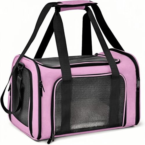 HOCLAUHO Transporttasche Katze Hund Tragbare Haustiertasche für draußen, faltbar atmungsaktiv, große Kapazität für Zwei kleine Katzen, Autoreise Tragetasche für Katze und mittelgroße Hund (Rosaton) von Hoclauho