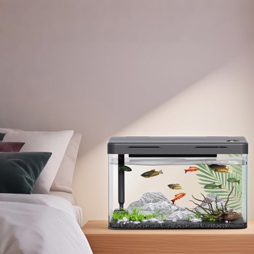 Hodeffior Aquarium-Starter-Kits mit Filtersystem, LED-Lichtern, kleines Aquarium, Tischlandschaftsdekoration, Aquarium für Betta-Garnelen, Goldfische, 12 l von Hodeffior