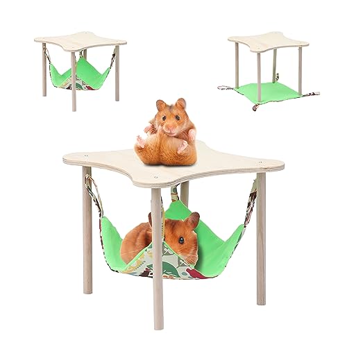 Hodeffior Doppelseitige Hängematte, Bett, Schlafbett mit Holzständer, für Meerschweinchen, Ratten, Hamster, Hasen, Frettchen von Hodeffior