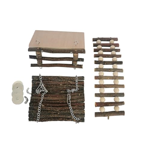 Hodeffior Hamster Klettern Spielzeug Hamster Spielplatz Klettern Spielzeug Natürliche Holz Kleintier Plattform für Zwerghamster Rennmäuse Kleine Haustiere Leiter Plattform Schaukel Set One von Hodeffior