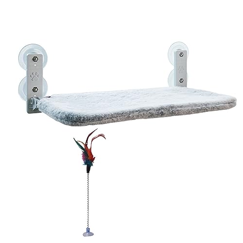 Hodeffior Katzen-Fensterstange, platzsparend, Katzenfensterhängematte mit 4 starken Saugnäpfen für große Katzen, Sonnenbaden, Nickerchen, Standard (45 x 30 cm) künstlicher Kaninchen-Plüsch von Hodeffior