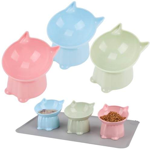 Erhöhte Katzennäpfe 15° erhöht, geneigte Katzennäpfe mit Silikon-Haustierfuttermatte, Anti-Erbrechen, Katzennäpfe für Haustiere und Kätzchen, 3 Stück Erhöhte Katzennäpfe 15° erhöht, geneigte Katzennäpfe mit Silikon-Haustierfuttermatte, Anti-Erbrechen, Katzennäpfe für Haustiere und Kätzchen, 3 Stück von Hoemwarm