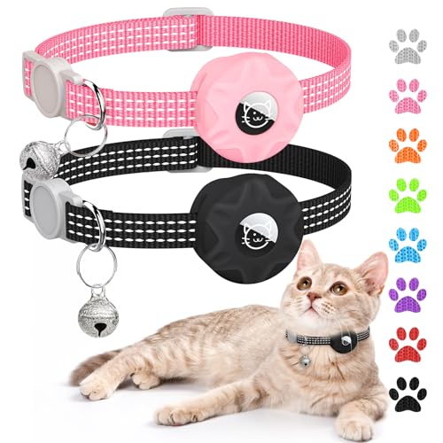 Hoeraonr AirTag Katzenhalsband, Reflektierendes Kätzchenhalsband, Breakaway Apple Air Tag Katzenhalsband, GPS-Katzenhalsband mit AirTag-Halterung und Glocke, leichte Tracker-Katzenhalsbänder für von Hoeraonr
