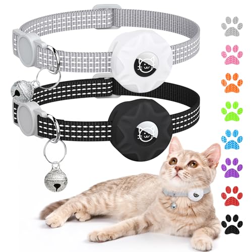 Hoeraonr AirTag Katzenhalsband, reflektierendes Kätzchenhalsband, Breakaway Apple Air Tag Katzenhalsband, GPS-Katzenhalsband mit AirTag-Halterung und Glocke, leichte Tracker-Katzenhalsbänder für von Hoeraonr