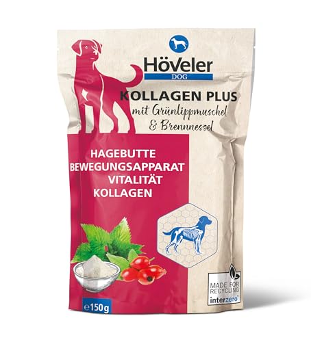 Höveler Dog KOLLAGEN Plus 150 g – proteinreiches Ergänzungsfuttermittel für Hunde – Bewegungsapparat und Vitalität – mit Grünlippmuschel und Brennnessel von Höveler