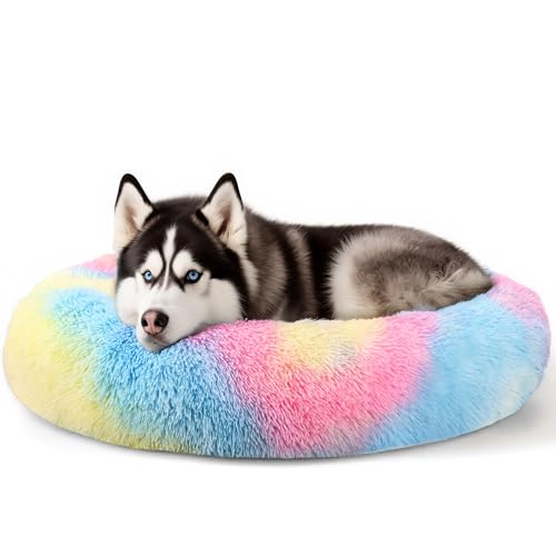 Extra großes Hundebett, 91,4 cm, für menschliche Hunde, Angstlinderung, Squishmallow-Komfortbett, unzerstörbar und kaufest, Haustierbetten (Regenbogen) von Hoewina