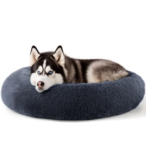 Extra großes Hundebett, 91,4 cm, für menschliche Hunde, Angstlinderung, Squishmallow-Komfortbett, unzerstörbar und kausicher, Haustierbetten (Dunkelgrau) von Hoewina