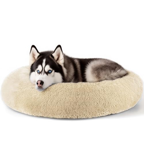 Extra großes Hundebett, 91,4 cm, für menschliche Hunde, Angstlinderung, Squishmallow-Komfortbett, unzerstörbar und kausicher, Haustierbetten (Hellbraun) von Hoewina