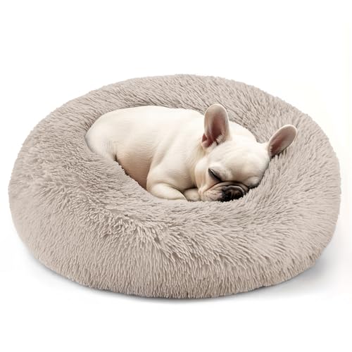 Hundebett für kleine Hunde, Anti-Angstzustände, waschbar, rund, Braun, 61 x 61 x 20,3 cm (L x B x T) von Hoewina