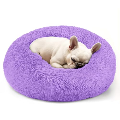 Hundebett für kleine Hunde, Anti-Angstzustände, waschbar, rund, Lila, 61 x 61 x 20,3 cm (L x B x T) von Hoewina