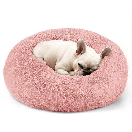 Hundebett für kleine Hunde, Anti-Angstzustände, waschbar, rundes Bett, Rosa, 61 x 61 x 20,3 cm (L x B x T) von Hoewina