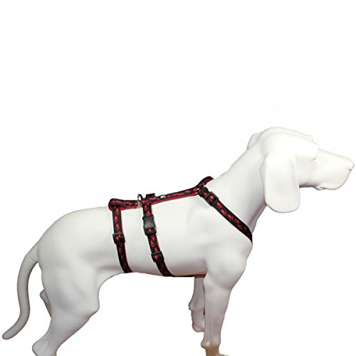Das Original - NoExit Hundegeschirr ® - 100 % ausbruchsicher für Angsthunde, Sicherheitsgeschirr für Pflegehunde, Panikgeschirr, schwarz mit roten Pfötchen, Bauchumfang 55-75 cm, 20 mm Bandbreite von Hoffmann