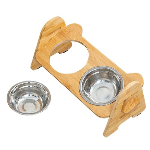 Hogvinnatil Hundenapfhalterung - Rutschfester Futterständer Für Hunde,Verstellbares Zubehör Für Haustiere Aus Holz Für Sauberes Füttern Am Boden von Hogvinnatil