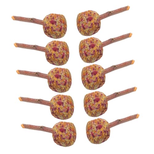 Hohopeti 10 Stück Teiliges Nagetier Kauspielzeug aus Natürlichem Gras Kleine Haustier Backenzahnstange für Kaninchen Hamster Zahnpflegende Lollipop Form Fördert Gesunde von Hohopeti