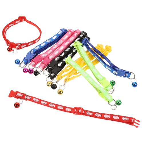Hohopeti 12 Stück Teiliges Farbenfrohes Haustierhalsband mit Fischmuster Glocke Sicher und Bequem Verstellbar für Katzen Kätzchen und Kleine Welpen für Training Spaziergänge und von Hohopeti