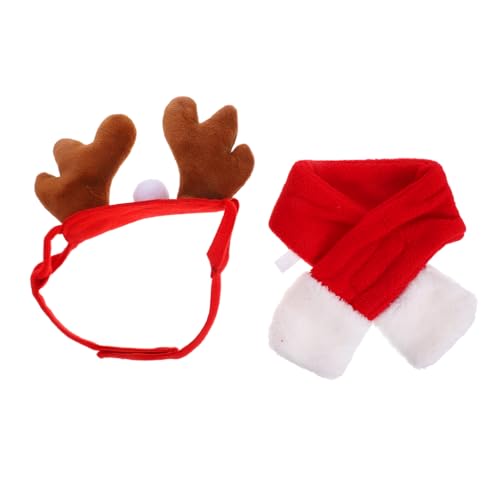 Hohopeti 2 Sätze Haustier Weihnachtskostüm Rentier-haarreif und Schal Verstellbar Angenehmes Material für Kleine Katzen und Hunde Festliches Outfit für Weihnachten und Party von Hohopeti