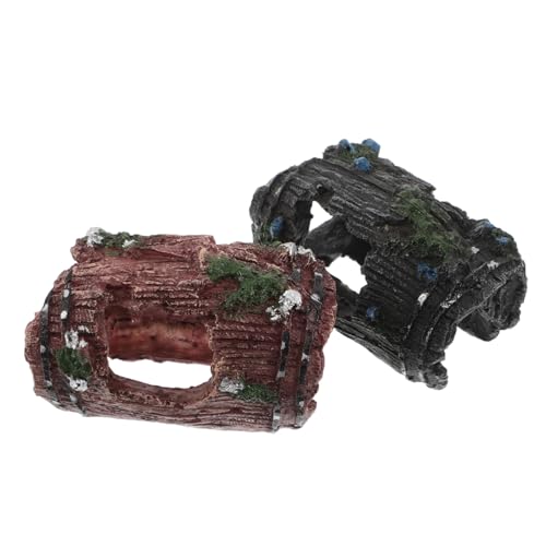 Hohopeti 2 Stück Aquarium Deko Resin Fisch Höhle Versteck Betta Garnelen Versteck Bruchfass Design Langlebig Sicher Vielseitig für Kleine Mittelgroße Aquarien von Hohopeti