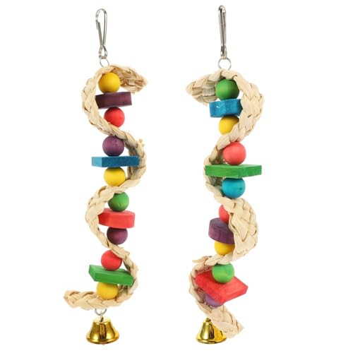 Hohopeti 2 Stück Hängendes Papageien aus Holz Kauspielzeug für Vögel mit Haken Design Natürliches Kau für Vogelkäfige Geeignet für Papageien und Sittiche Zufällige Farbe Zufällige Farbe von Hohopeti