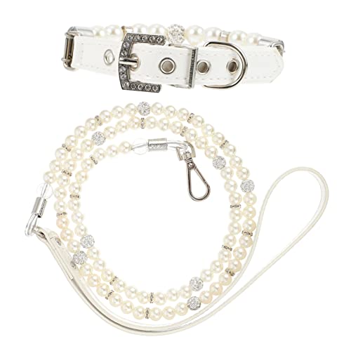 Hohopeti 2 Stück Hundehalsband mit Perlen und Leine Set Teilig Verstellbares Welpenhalsband für Kleine Hunde Schmuckhalsband für Alltag Party Weihnachten für Haustierfreunde von Hohopeti