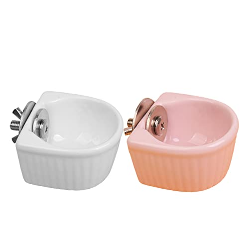 Hohopeti 2 Stück Keramische Futternäpfe für Haustiere und rutschfest für Hamster Kaninchen und Kleine Tiere Weiß und Rosa von Hohopeti