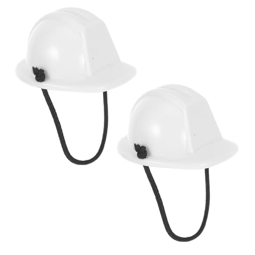 Hohopeti 2 Stück Mini Bauhelme für Haustiere und Puppen Leichter Kunststoff Schutzhelm mit Sicherem Federband Kompakte für Bastelprojekte und Dollhouse Zubehör Weiß von Hohopeti