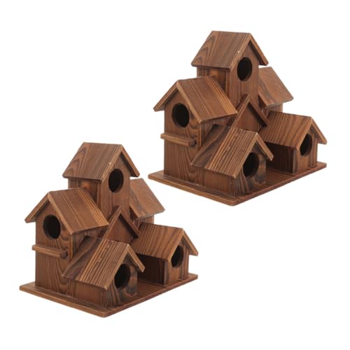 Hohopeti 2 Stück Wetterfeste Vogelhäuser aus Massivem Holz Rustikale Garten-nistkästen im Cottage-Stil Sichere Nistplätze für Wildvögel Dekorative Futterhäuschen für Terrasse und Garten von Hohopeti