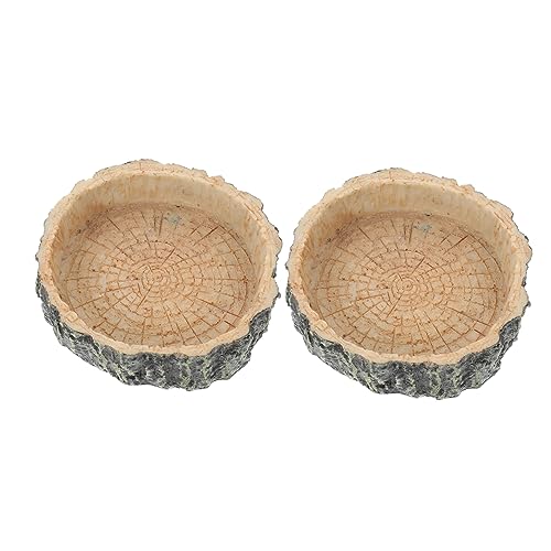 Hohopeti Trendy Reptile Pet Feeder Holz-Textured Fütterung Becken Wasser Schüssel Für Eidechsen Schildkröten von Hohopeti