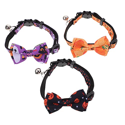 Hohopeti 3 Stück Verstellbares Katzenhalsband mit Glocke Teiliges Halloween für Kleine Katzen und Hunde Hautfreundlich mit Halloween Bow Tie Gelb und Schwarz von Hohopeti