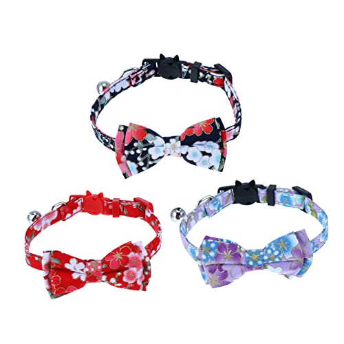 Hohopeti 3stücke Einstellbares Katzenn Halsband Mit Blütenmuster Und Glöckchen in Violett Rot Und Blau Geeignet Für Katzen von Hohopeti