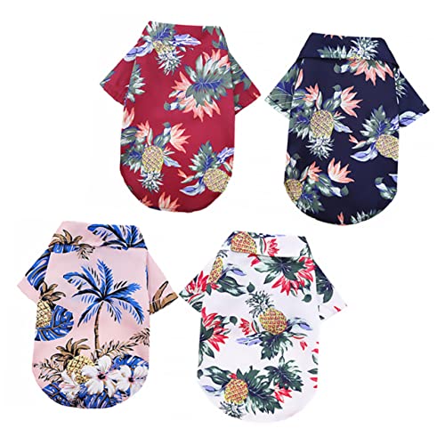 Hohopeti 4 Stück Sommer-Hawaii-Pullover Für Hunde Und Bekleidung Daunen-Hunde-Sweatshirts Lässige Plam-Hawaiian-Kleidung Knopf Mittelgroß Grill Sommer-Outfits Für Kleine Brise von Hohopeti