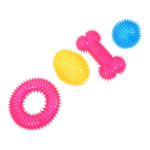 Hohopeti 4 Stück Teiliges Spitze Hundespielzeuge mit Quietscher Langlebige Kaubälle für Mittelgroße und Große Hunde Zahnreinigend Geeignet für Welpenzahnung und Outdoor Spiel von Hohopeti