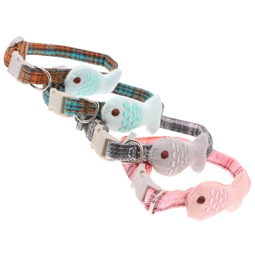 Hohopeti 4Stücke Katzenhalsband Set Teiliges Verstellbares für Haustiere Fischform Gitterdesign Farbenfroh für Anzuziehen Langlebig und Sicher Perfektes von Hohopeti