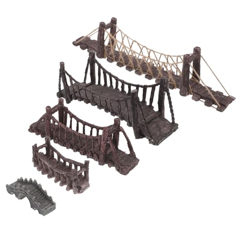 Hohopeti 5 Stück Teiliges Aquarium Landschaftsdekor mit Mini Holz Hängebrücken Naturnahe Miniatur Landschaftsfiguren für Fischbecken Einfache Installation Pflegeleicht Interaktive von Hohopeti