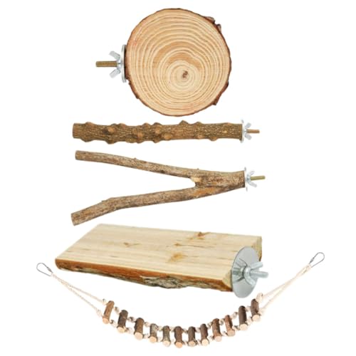 Hohopeti 5 Stück Teiliges Papageien aus Natürlichem Holz mit Klettersprossen und Sitzstangen Praktische Vogelkäfig Zubehör für Wellensittiche Nymphensittiche und Sittiche Einfache von Hohopeti