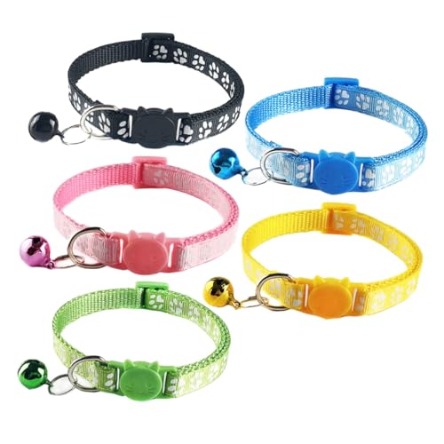 Hohopeti 5 Stück Verstellbares Katzenhalsband mit Glocke Modisches Langlebiges für Kätzchen und Kleine Farblich Sortiert in Gelb Himmelblau Hellgrün Praktisches Haustierzubehör von Hohopeti