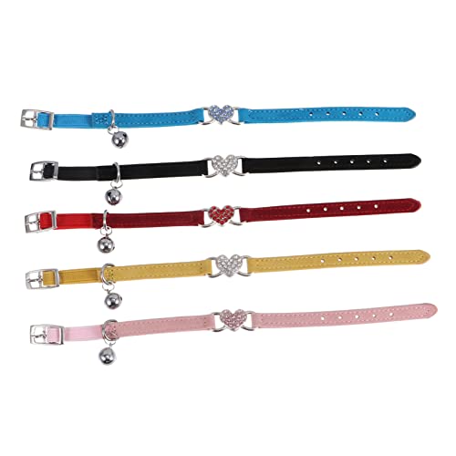 Hohopeti 5Stücke Verstellbares Katzenhalsband Für Kätzchen Mit Sicherheitsglocke Und Herz Rhinestones Weiche Kragen Für Haustiere von Hohopeti