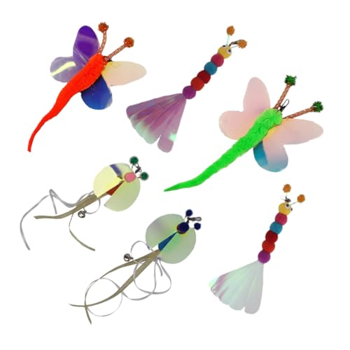 Hohopeti 6 Stück Teiliges Katzenangel Ersatzköpfe Mix aus Schmetterling Biene Wurm Leichtes Flexibles Katzenspielzeug für Interaktives Kätzchentraining und Spielspaß Zuhause von Hohopeti